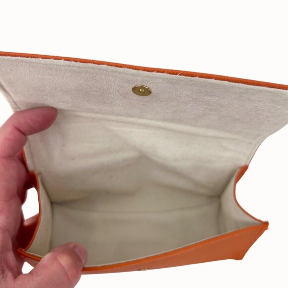 Tory Burch Orange Leather Sunglasses Case With Duster Bag Pouch - Picture 9 of 9